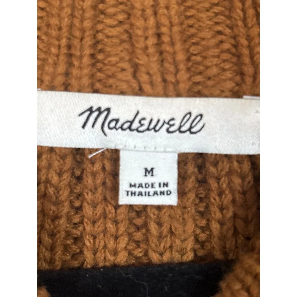 Madewell Womens Cedar Brown Pointelle Mock Neck Merino Alpaca Blend Sweater M - Picture 3 of 5